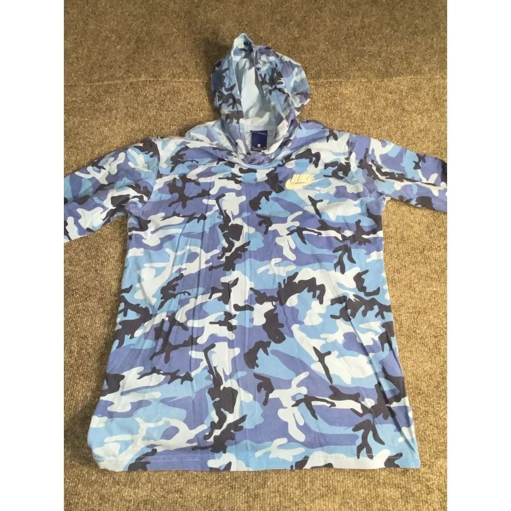 Nike Hoodie Boys ‎ XL Blue Camo Print Soft Knit Raglan Sleeve Embroidered Logo